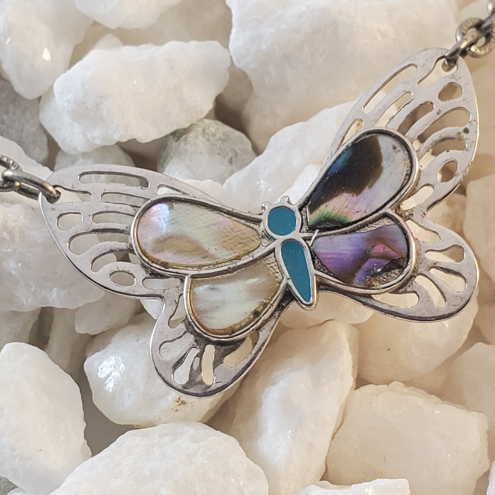 Vintage Butterfly necklace w/albolone wings